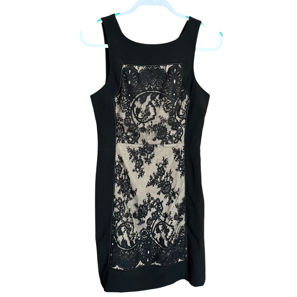 Tracy Reese Black Lace Paneled Sleeveless Deep V-Back Cocktail Dress Size 6